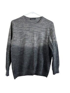 BUGATCHI Mens Made in Italy Grey Ombre Merino Wool Linen Blend Sweater XL